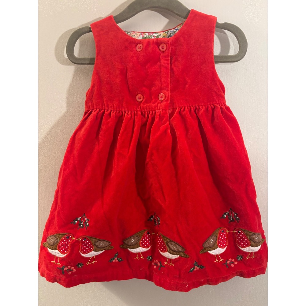 Baby Boden Red Velvet Birds & Mistletoe Pinafore Dress